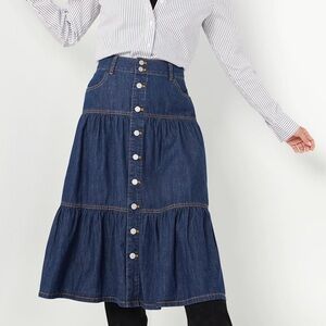Time and Tru Tiered Ruffle Denim Midi Skirt Dark Wash Size 18